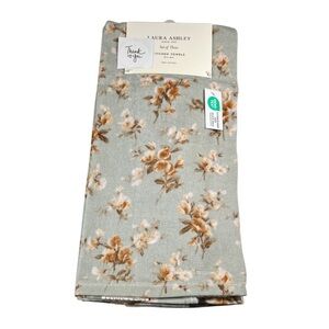 NEW Laura Ashley FLORAL LITTLE DARLINGS Kitchen Towel Set/3 Gold Dusted Green